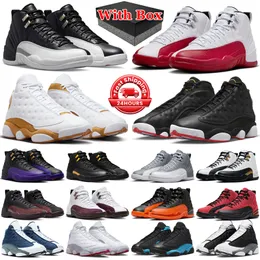 With box 12s 13s jumpman 12 basketball shoes men Cherry Playoffs Black Royalty Taxi Reverse Flu Game 13 Playoffs Wheat mens trainers sports sneakers