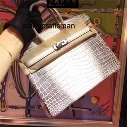 Handtasche aus echtem Leder, handgefertigt, echtes Himalaya-Krokodil-Leder, 30, weiblich, tragbar