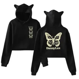 DannyLux Merchandising Farfalla Crop Top Felpa con cappuccio da donna Y2K Streetwear Hip Hop Kawaii Cat Ear Harajuku Felpa corta Sudaderas Mujer