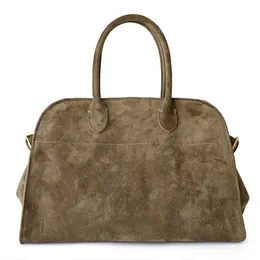 Row Bag Boston Versatile Womens Suede Leather Lage Capacity Commuting Bag Cowhide Handbag 240125