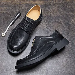 Italienische Retro-Herren-Casual-Business-Derby-Schuhe aus echtem Leder, handgefertigt, Markenqualität, Herbst, runde Zehenpartie, formelle Schuhe für Herren