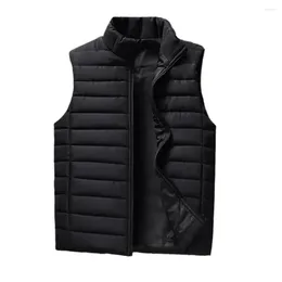 Men's Vests Sleeveless Stand Collar Men Waistcoat 3D Cutting Windproof Thicken Soft Warm Zipper Closure Winter Vest Clothes For Outdoor