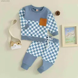 Set di abbigliamento Vestiti per neonati alla moda per ragazze Ragazzi Autunno Inverno Abiti per neonati Felpa scozzese a maniche lunghe con pantaloni tascabili Set per bambino