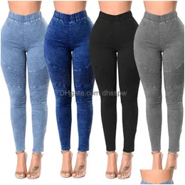 Jeans da donna Pantaloni slim skinny in denim solido da donna Pantaloni a vita alta pieghettati Stilista sexy Hip Hop Clubwear 2Xl Consegna drop Appare Dhe5X