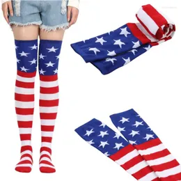 Women Socks Knee High American Flag Sockings Sock Star Starkled Banner على تخزين الفخذ