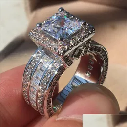 Bandringen Sterling Sier Princess Cut 3Ct Lab Diamond Ring Sieraden Verlovingstrouwringen voor vrouwen 6 Drop Delivery Sieraden Ring Otfvh