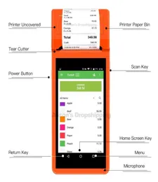 Pda wifi bluetooth 4g pda android 60 leitor de scanner de código de barras 1d impressora térmica de recibos 58mm terminal portátil para r3223935