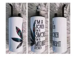 15oz 20oz Sublimation Straight skinny tumbler with Smoking Lid Sub Hookah Tumbler Blank White Stainless Steel Coffee Insulated Vacuum Water Bottle