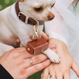 Hundkläder Pet Collar Ring Box Leather Wedding Storage Bag Holder Supplies For Propoal Ceremony Engagement Accessory