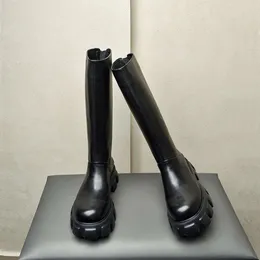 Botas hasta la rodilla para hombre de cuero genuino, moda de estilo británico, diseñador hecho a mano, cómodas, 6cm de altura, nuevos zapatos de hombre de abrigo