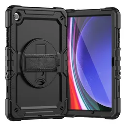 Armadura resistente Alça de mão Alça de ombro 360 Capa protetora com suporte giratório para Samsung Galaxy Tab A9 + Plus 11 polegadas modelo SM-X210/X216/X218 protetor de tela integrado