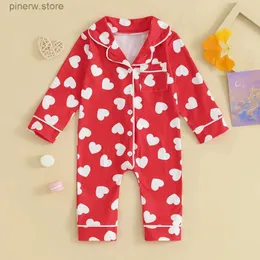 Kleidungssets Langarm Baby Jungen Mädchen Nachtwäsche Pyjamas Overalls Reverskragen Herzdruck Button Up Strampler Neugeborene Loungewear Kleidung