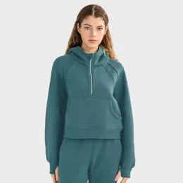 Kobiety oversize sportowe z kapturem lu-18 half zip joga stroje z długim rękawem trening fitness trening z kapturem kurtka high elastyczność elastyczność Sweter szyi g 29