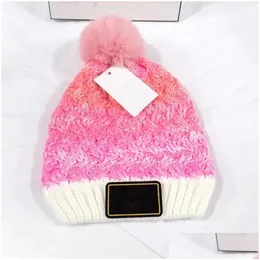 Beanie / Skull Caps Nova marca de luxo crianças malha boné inverno quente chapéus grande bola lã chapéu bonito bebê colorf tricô 4 cores para 4-11 dhpgv