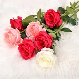 Faux Floral Greenery 1pc Beautiful Silk Single Artificial Rose Flowers Wedding Home Table Decor Arrange Fake Red Rose Plant Valentine's Day Presents YQ240125