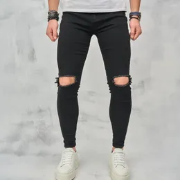 Men's Jeans Fashion High Quality Slim Ripped Skinny Trousers Men Knee Holes Distressed Jogging Pencil Denim Pants