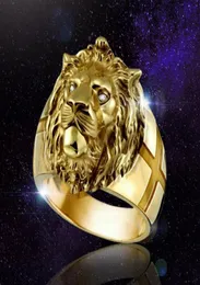 Fashion High Quality Animal Stone Ring Men039s Lion Rings Stainless Steel Rock Punk Male Women Lion039s Head Gold Jewelry Cl3202508