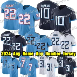 Maglia da calcio # 22 Derrick Henry # 10 DeAndre Hopkins Jeffery Simmons Kevin Byard Treylon Burks Warren Moon Earl Campbell Ryan Tannehill Qualsiasi nome Qualsiasi numero maglie