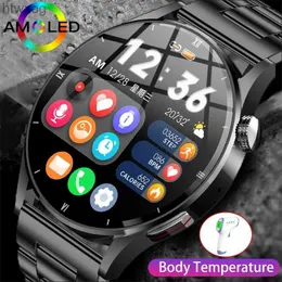 Smart Watches Foxbox AMOLED HD 스크린 시계 남성 스마트 시계 체온 탐지 AI 스마트 음성 스마트 워치 방수 블루투스 전화 yq240125