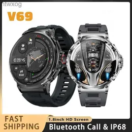 Relógios inteligentes Novo V69 Relógio inteligente para homens1.8inch HD Tela Bluetooth Chamada 710mAh Bateria grande à prova d'água Esporte Smartwatch para Android iOS Pho YQ240125