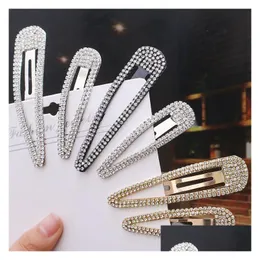 Hair Clips & Barrettes Fashion Metal Water Drop Hair Clips Golden Rhinestone Bb Clip Simple Geometry Bang Hairpin 3 Colors Drop Deliv Dh2Dp