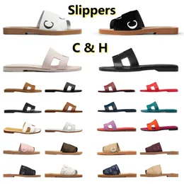 Designer Slippers Womens Sandals Black Sandals Classic Beach Indoor Flat Flip slides Leather Slipper Chypre Summer Ladies Scuffs Size 35-42