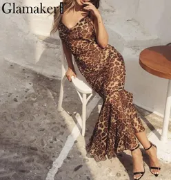 Glamaker imprimé léopard femmes Robe Maxi été Sexy plage Robe Vintage femme mince fête longue Robe décontractée Robe rétro robes Y14777650