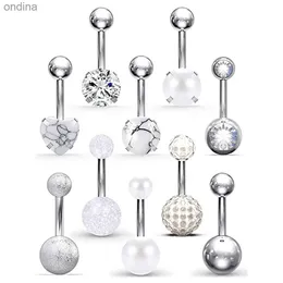 Anéis de botão de sino de umbigo WKOUD Anéis de umbigo 14G de aço inoxidável Brinco de barriga de umbigo CZ Coração Opala Anel de umbigo Barbell Body Piercing Joias YQ240125