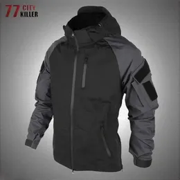 Herrjackor utomhus taktisk huva jacka män bekämpa militär kappa vårens hösten avtagbar hoodie multi-pocket bomberjackor manlig svart J240125