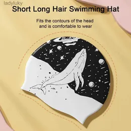 Yüzme kapakları Şık kulak koruma yüzmek şapka rahat kıvırcık kısa orta uzun kalın kıllar banyo şapkası yüzmeL240125