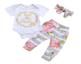 Clothing Sets 012 Months Baby Girls Clothes Set Letter Romper Flower Printed Trousers Headscarf Outfits4717215097