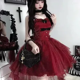 Vestidos casuais escuro gótico lolita jsk mini vestido conjunto mulheres romântico céu estrelado shinnig princesa fada doce arco suspender festa