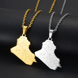 Karte der Republik Irak mit Städtenamen, 14-karätiges Gelbgold, Anhänger, Halsketten, Schmuck, Charms, Karte des Irak, Kette