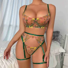 Sexy conjunto de lingerie feminina senhoras moda sexy bonito lingerie oco rendas flores babados sexy roupa interior tanga liga cinto terno sutiã feminino