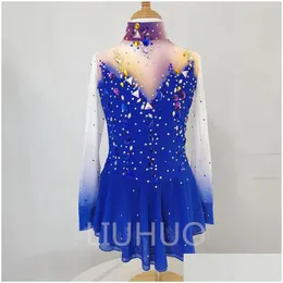 Платья для фигурного катания Liuhuo, платье для девочек-подростков, синяя юбка для танцев на льду, качественная танцевальная одежда с кристаллами, балетное представление, Прямая доставка Spo Dhreo