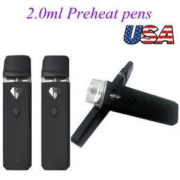 USA STOCK 2ml Preheat Vape Pens Disposable Pods Empty 2 GRAM Pod E-cigarette Vaporizers Ceramic Coil Thick Oil Snap Tips Rechargeable 320mah Battery intake 1.6mmx 4