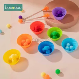 Sorting Nesting Stacking toys Kids Montessori Counting Plush Pom Balls Rainbow Color Sorting Toys Tweezers Fine Motor Skill Toys Baby Early Education Toy zln240125