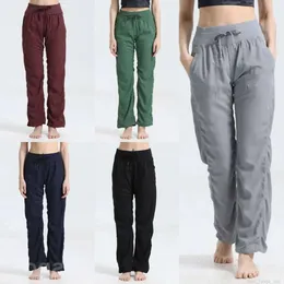 Lu Align Lu Yoga Lady Calças Perfeitamente Oversized Esportes Sweatpant Mulher Calça Casual de Perna Reta Bolsos de Comprimento Total Estúdio de Dança Yoga 59