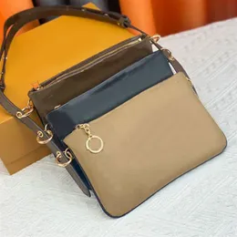 Crossbody Shoulder Bag Women Clutch Bag Handbag Purse Metal Ring Connected Three Individual Zipped Pouch Removable Adjustable Leat259i