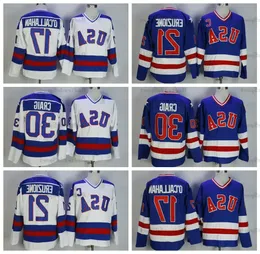 Vintage 1980 Mens 21 Mike Eruzione Hockey Jerseys 30 Jim Craig 17 Jack O'Callahan Blue White Stitched Jersey C Patch M-X 89