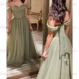 Eleganta hemkommande klänningar älskling från axelgröna tyll långa glittersekvenser pärlor examen formell parti prom klänning 240124