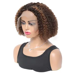 P4/27 Piano Color 13x4 Lace Pront Bob Wig Kinky Curly 10-18inch Brazilian Peruvian Pervian HINDY HAIR