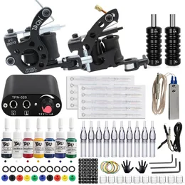 Complete Tattoo Coil Machine Kit Tattoo Machine Gun Set with Power Supply Needles Inks Grips Set for Permanent Makeup Supply 240124