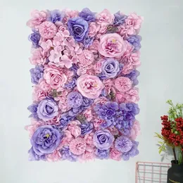 Flores decorativas flor versão de parede painel artificial rosa de seda para casamento festa em casa palco fundo decoração planta