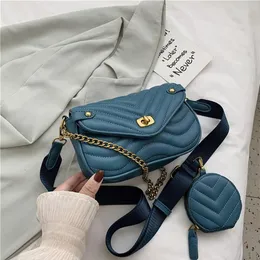 HBP Handbag 2-piece set texture popular small bag female 2021 new trendy fashion design shoulder bag high-quality chain messenger 223h