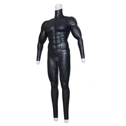 Acessórios de fantasia Dark Silicone Man Torso Muscle Body Cosplay Crossdressing Fetiche Peito inteiro Bodysuit Silicone Muscle Suit com braços Trans