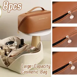 8 pezzi borsa cosmetica da viaggio di grande capacità borsa portatile per trucco in PU borsa da bagno impermeabile per donna kit da toilette multifunzionale 240122