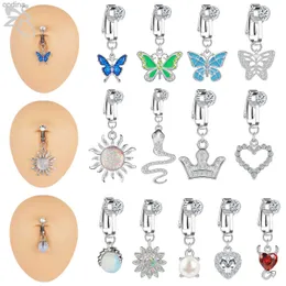 Navel Bell Button Rings ZS 1PC 316L Rostfritt stål Faux Fake Belly Ring for Women Farterfly Snake Heart Non Pierced Clip på navelens magknapp Ring YQ240125