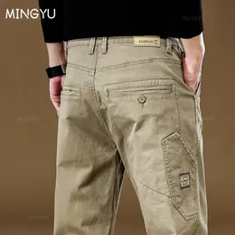 Mingyu marka erkekler haki kargo pantolon 97cotton kalın düz renk iş giymek gündelik pantolon klasik jogger pantolon erkek 240122