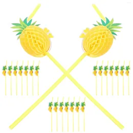 Tek kullanımlık fincan pipetler 50 adet Çocuklar İçin Ananas Kokteyl Hawaiian Luau Party Tropical Meyve